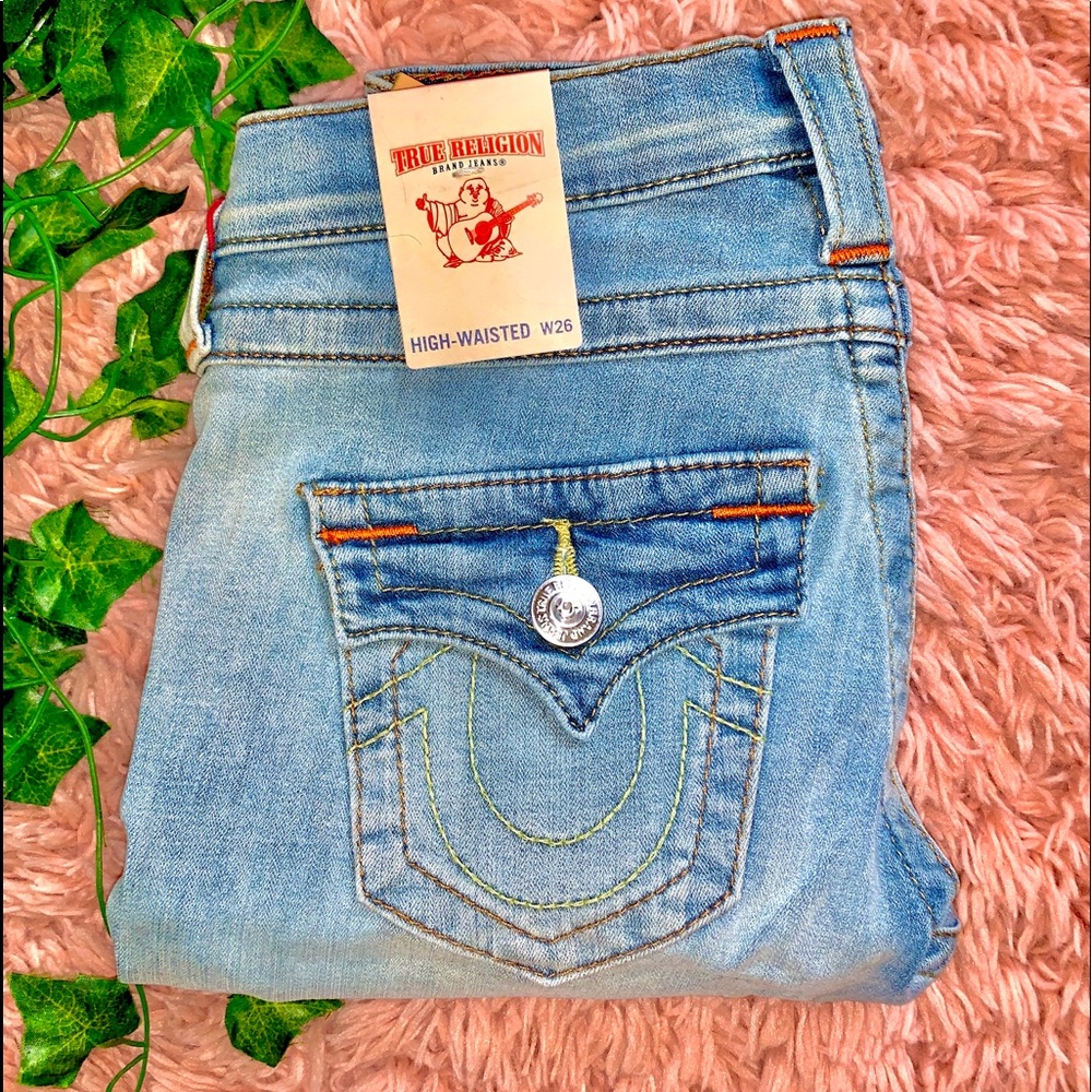True Religion High Waisted Womens Jeans Light Wash Size w26